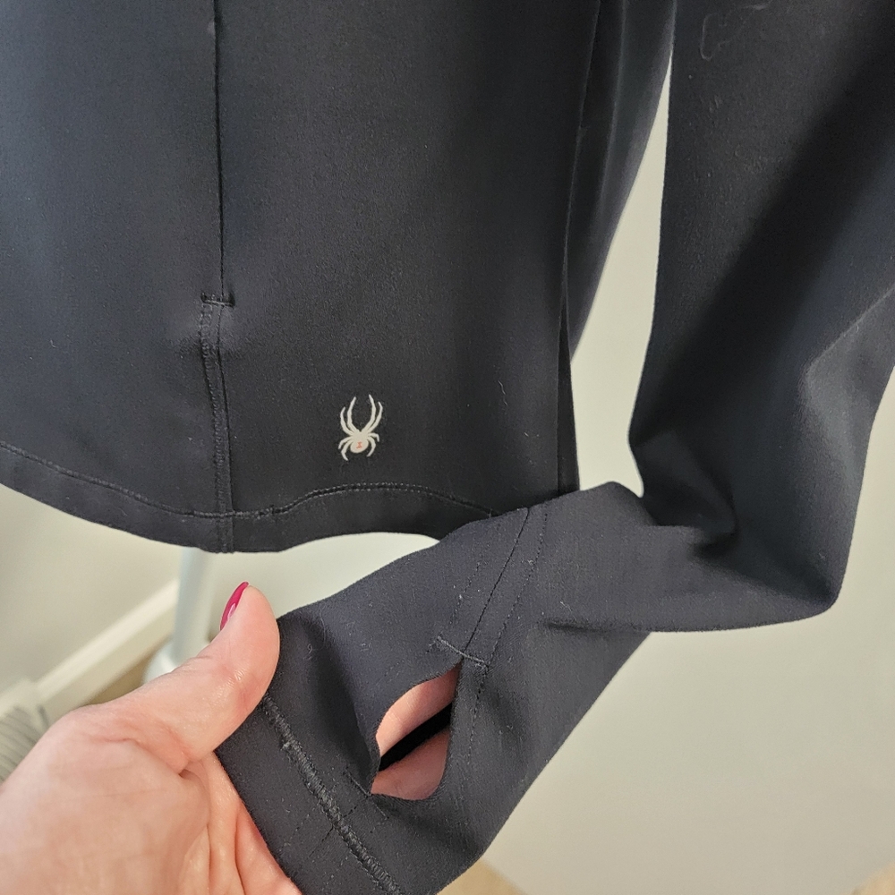 Spyder Active Jacket Womens Medium Black Full Zip Hooded Logo Athleisure Gym - Picture 3 of 12